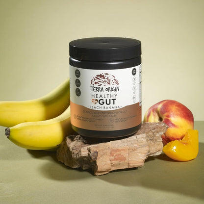 TERRA ORIGIN Healthy Gut Peach Banana | 30-Servings with L-Glutamine, Zinc, Glucosamine, Slippery Elm Bark, Marshmallow Root and More!