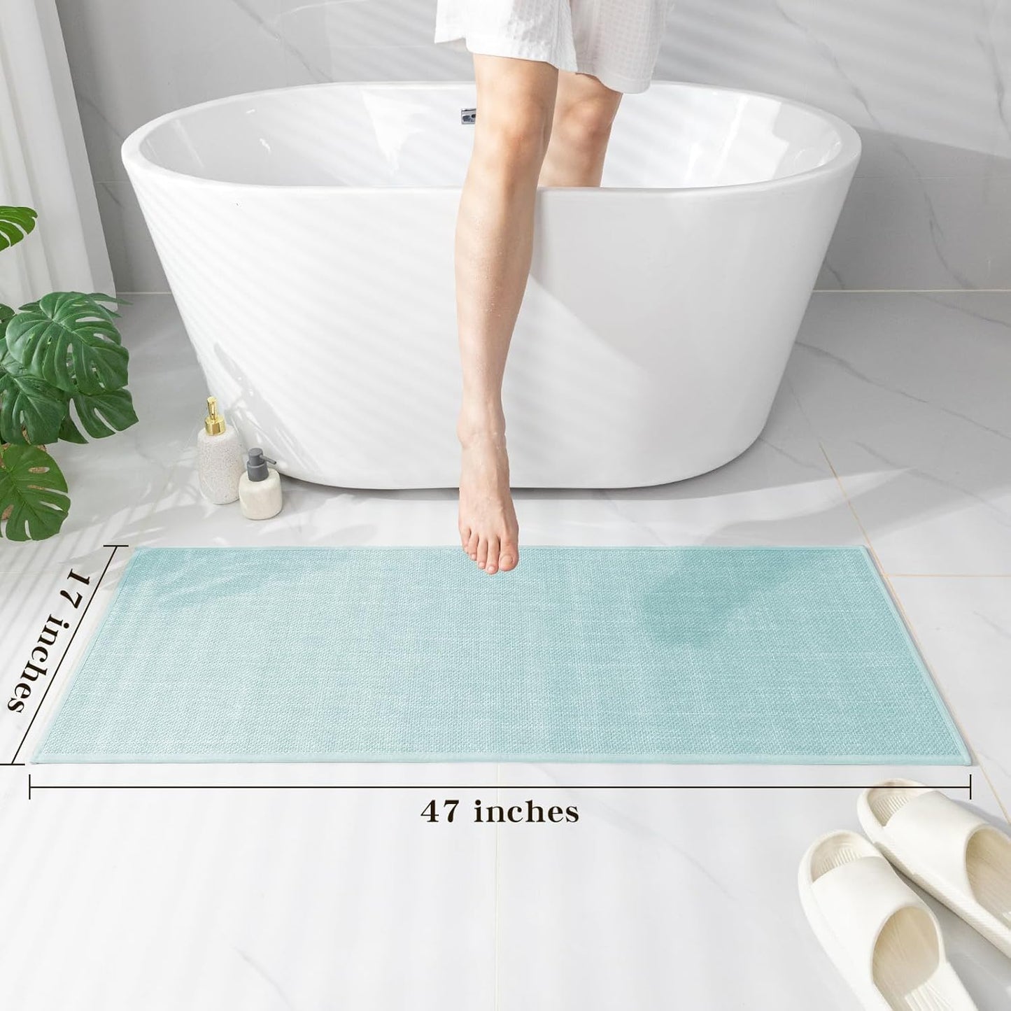 chakme Bathroom Rugs Mat 47x17, Ultra Thin Non Slip Bath Mat Runner Quick Dry Absorbent Bath Mat for Bathroom Floor, (Light Blue, 47"x17")