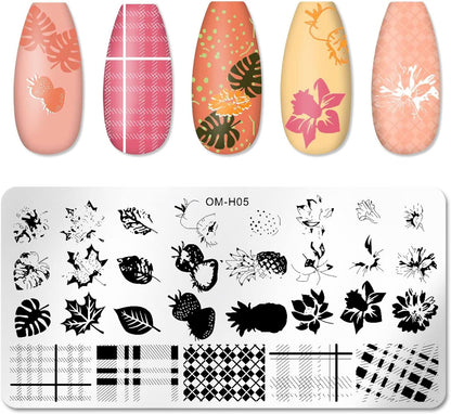 6pcs Nail Art Stamping Plates Set Manicuring Accessories Butterfly Leaves Flowers Fruits Geometry Heart Love Image Template for DIY Tips Decoration