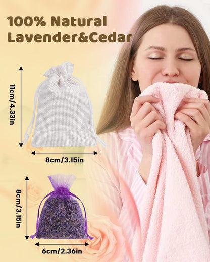24 Pack Cedar and Lavendar Home Fragrance for Drawers and Closets - Stop Clothes Damage, Cedar Chips and Natural Dried Lavender Sachets Bags