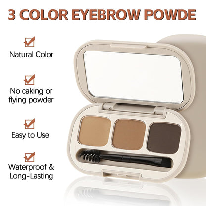 3 Colors Eyebrow Powder Set, Brow Powder Makeup Palette, Defining and Sculpting Brows, Waterproof Eye Contour Kit with Brush Applicator