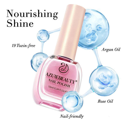 AZUREBEAUTY Nail Polish Shimmery Rose Pink Summer Nail Polish Quick Dry Natural Infinite Shine Nail Lacquer Fingernail Polish Strengthening Treatment Kit Salon-Quality for Women 10ml