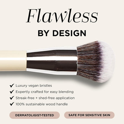 HALEYS Kabuki Makeup Brush VEGAN+CRUELTY-FREE, Sustainable Wood, Vegan Bristles for Airbrushed Finish, For Creams, Liquids, Powder, Streak-free, Perfect Blending, Buffs, Blurs, Smooths with Control