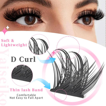 Clusters Lashes 72 PCS Eyelash Clusters D Curl 8-16 Individual Lashes Wispy Volume False Eyelashes DIY Eyelash Extension at Home by Yaiseiko