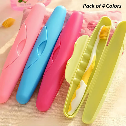 4 Pack Travel Toothbrush Case, Portable Toothbrush Travel Case with Large Toiletry Bag for Business Trip, Camping, Home