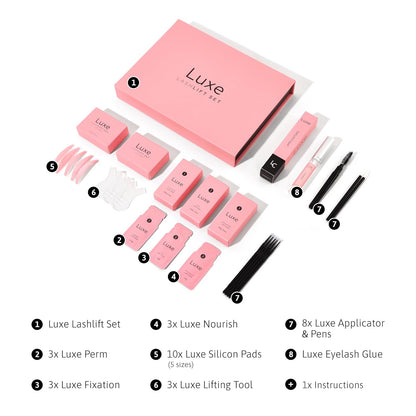 Luxe Cosmetics - Lashlift + Color Kit for Eyelashes - Black and Curled Eyelashes up to 8 Weeks - Complete set DIY at Home - 3 Lashlift Applications
