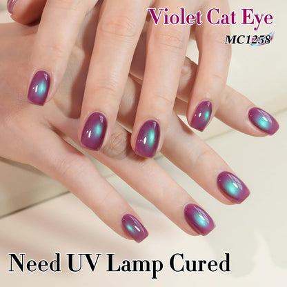 Double Rhythm 0.5 OZ Cat Eye Gel Polish with Magnet 15ML Holographic Glitter Shimmer Translucent Jelly Color Magnetic Nail Polish Salon DIY at Home (Purple Green-MC1258)