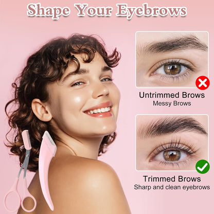 9 Pcs Eyebrow Trimmer Scissors with Comb, Curved Eye Brow Razor, Non-Slip Stainless Steel Facial Hair Removal Grooming, Brow Shaping Beard Shaving Kit Beauty Accessories for Women Men