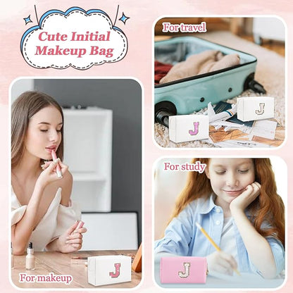 Initial letter patch makeup bag,
