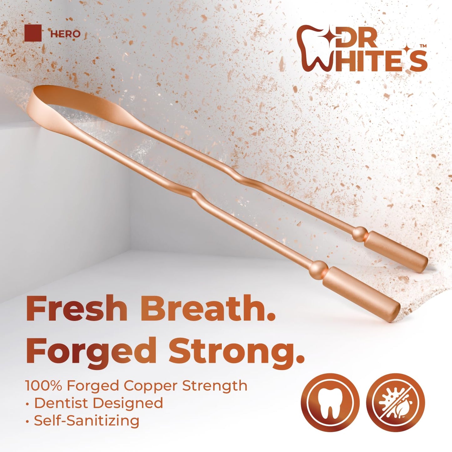 Dr. White’s Copper Tongue Scraper – Dentist-Designed Tongue Cleaner Tool for Fresh Breath, Dual-Grip, Rust-Resistant, Built to Last – 100% Forged Copper, For Adults & Kids (3-Pack)