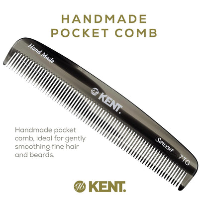 Kent 7T G All Fine Tooth Pocket Comb-Handmade Hair Comb for Grooming and Styling-Travel Comb for Hair Care,Mustache and Beard Care, Use Dry or with Balms, Saw Cut and Hand Polished for Wet or Dry Hair