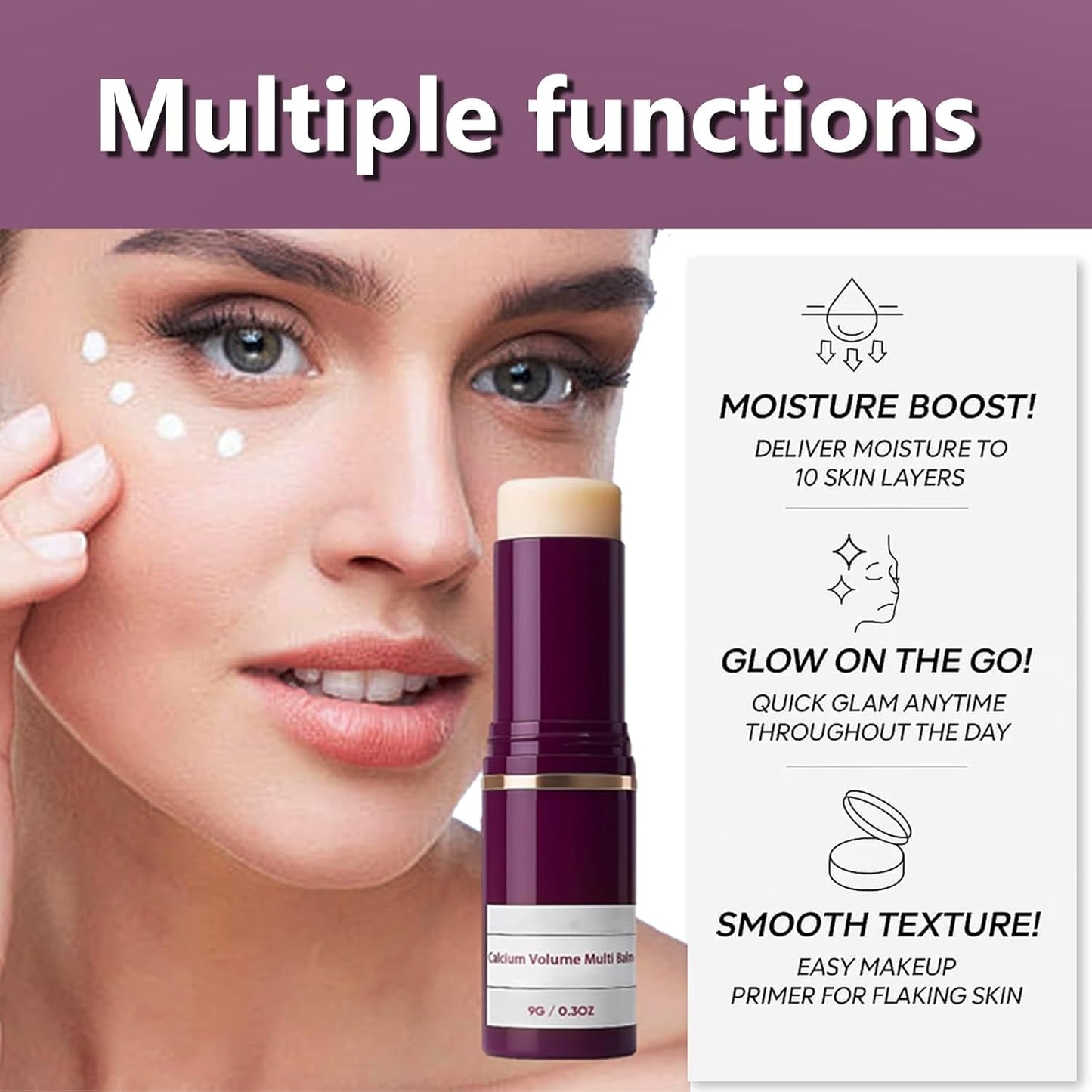 Calcium Multi Balm Stick - Korean Collagen Infused Moisturizer for Youthful, Firm Skin - Hydrating Wrinkle Treatment for Face, Neck & Eyes - 9g(2pcs)