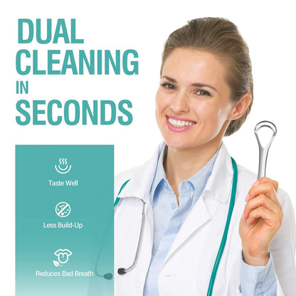 RONAVO Tongue Scraper for Adult with Thick Tongue Coating, Dual Scraping Head Design for Deep Clean, Stainless Steel Tongue Cleaner, Bad Breath Gone, Help Improve Oral Hygiene
