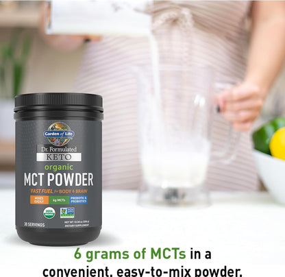 Garden of Life Dr. Formulated Keto Organic MCT Powder - 30 Servings, 6g MCTs from Coconuts Plus Prebiotic Fiber & Probiotics, Certified Organic, Non-GMO, Vegan, Gluten Free