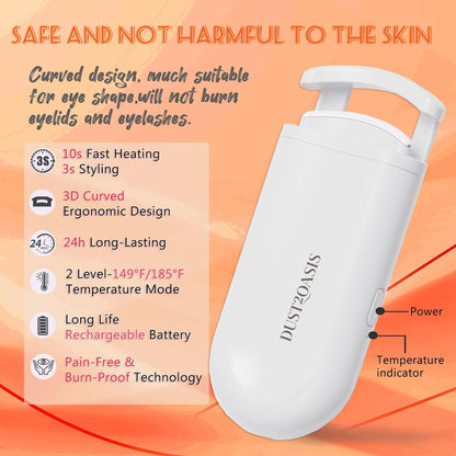 Heated Eyelash Curler - Wide Open Dual-Arc Design Heated Lash Curler - Electric Eyelash Curler - Type-C Rechargeable Mini Lash Curler Natural Curling 24H Long Lasting for Women - White