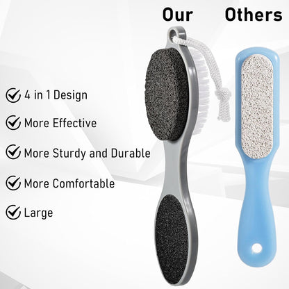 Pumice Stone Brush for Feet 4 in 1, Foot File Callus Remover, Foot Rasp and Sand Paper Pedicure Tools with Handle, Shower Foot Scrubber, Soft Smooth Feet for Home Foot Care,2 Pack