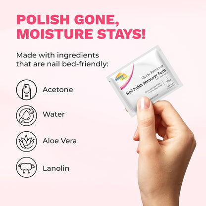 Diamond Wipes Nail Polish Remover Wipes with Aloe Vera, Acetone Nail Polish Remover Pads, 50 Individually Wrapped Nail Polish Wipes