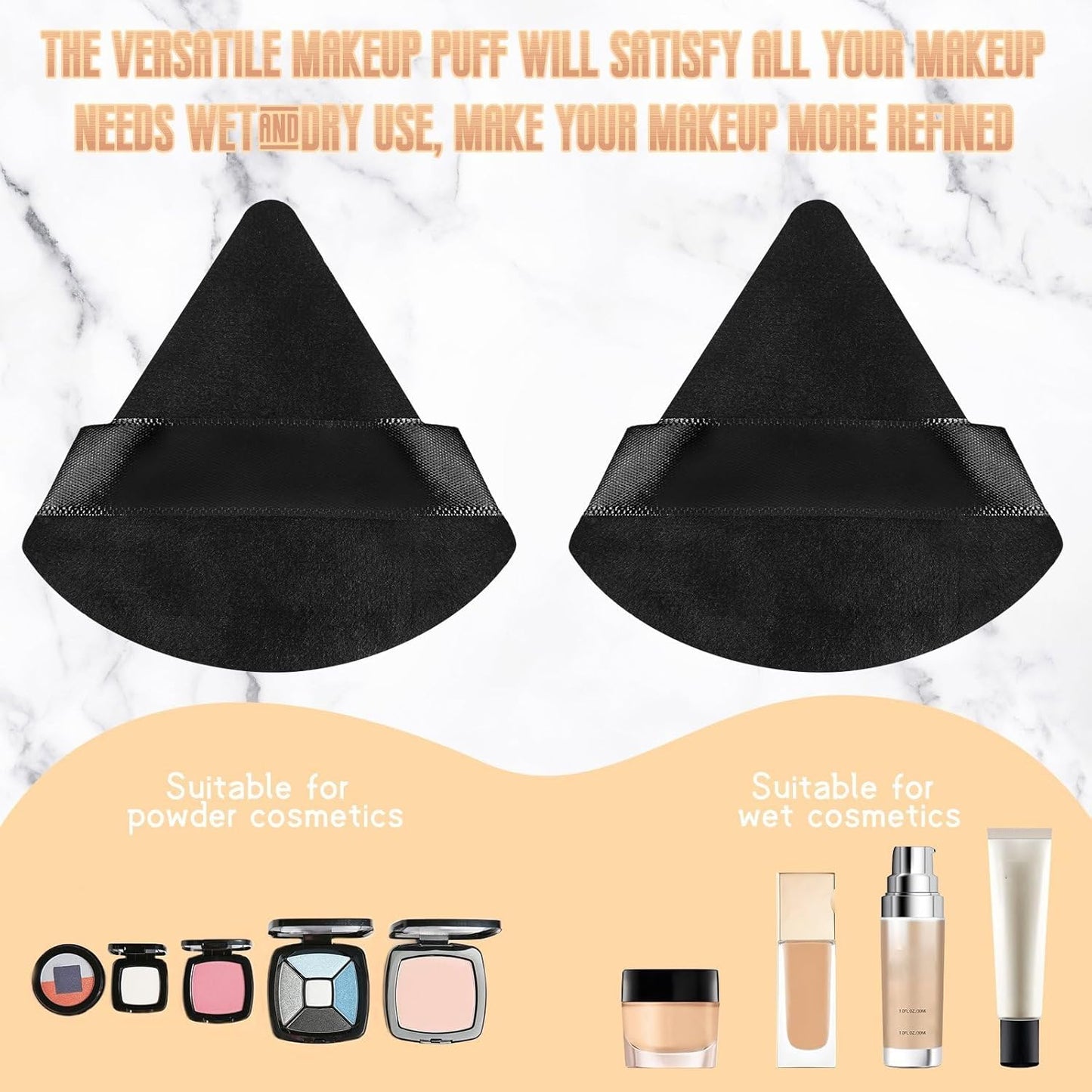 Suclain 48 Pcs Velour Triangle Powder Puff Soft Velour Makeup Puff for Face Powder Makeup Triangle Sponges for Wet and Dry Cosmetic Foundation Loose Mineral Body Makeup Tool(Black)