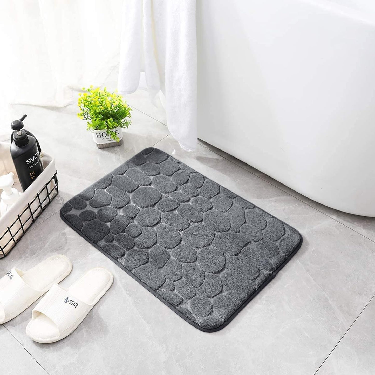 YIHOUSE Bathroom Mat Rug, Memory Foam Bath Mat, Non-Slip Bathroom Floor Mats, Cobblestone Bath Mats Absorbent Bath Rugs Washable Quick Dry (17x24,Dark Gray)