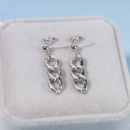 Punk Link Chain Earrings Silver Cable Link Earrings Curb Chain Drop Earrings Minimalist Statement Earrings Jewelry for Women and Girls Gifts