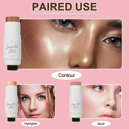 3 Pcs Cream Contour Stick Makeup Kit,Shades with Highlighter Stick,Blush Stick and Bronzer Contour Stick for Brightening and Trimming the Cheeks, Non-greasy, Waterproof Long-lasting Effect(#02,06,09)