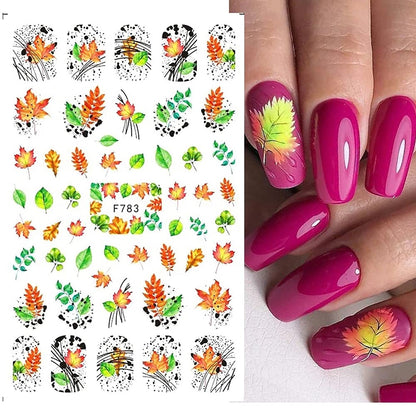 8 Sheets Fall Nail Art Stickers Thanksgiving Nail Decals 3D Maple Leaf Nail Stickers Autumn Butterfly Maple Leaves Nail Designs Decorations for Women Kids Girls Holiday DIY Manicure Charms