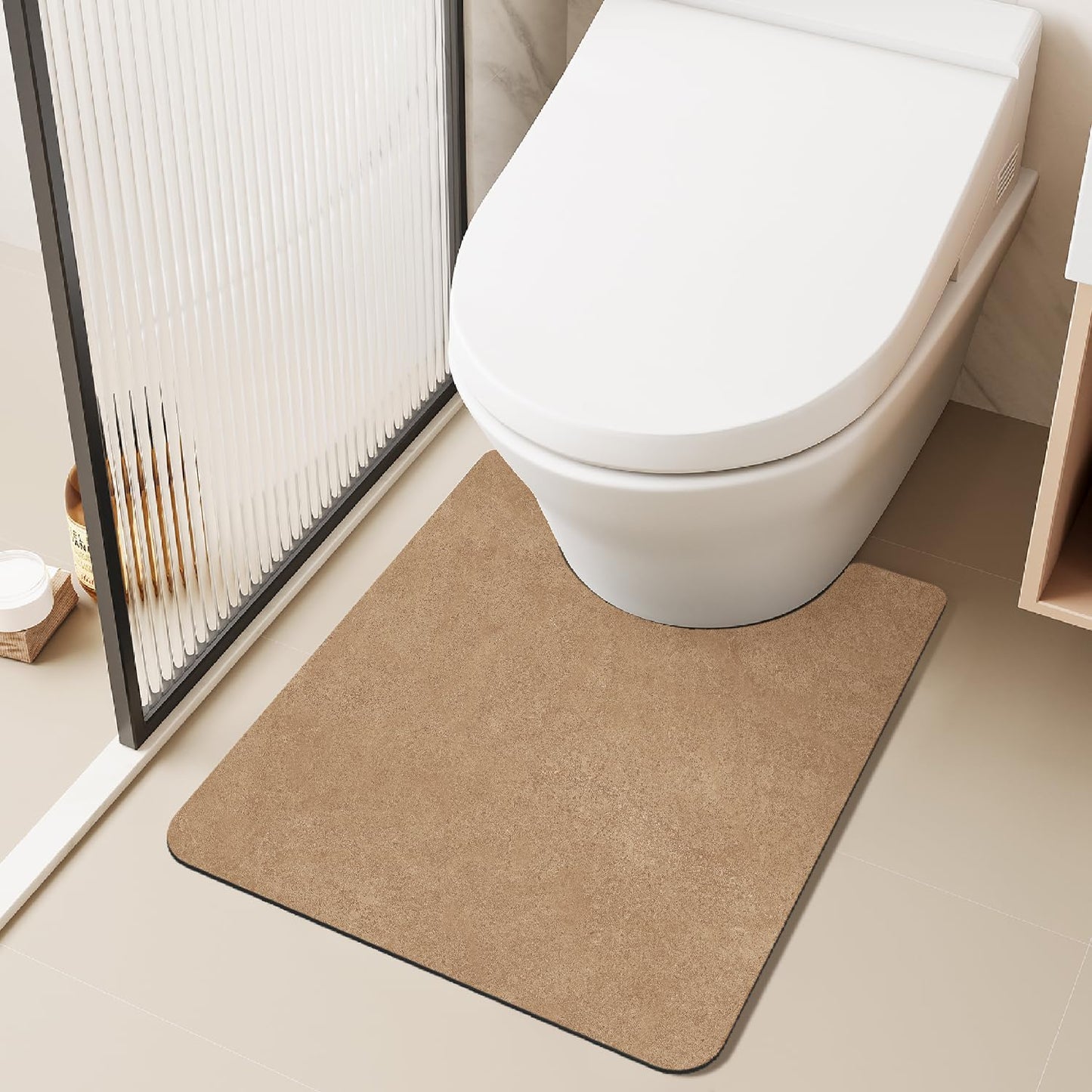 Toilet Rug, Thin Toilet Rugs U Shaped Washable Non Slip Absorbent Quick Dry Low Pile Toilet Mat, 20"x24" U Shape Camel