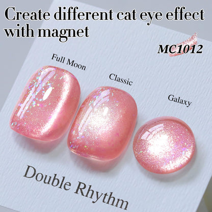 Double Rhythm 0.5 OZ Cat Eye Gel Polish with Magnet 15ML Holographic Glitter Shimmer Translucent Jelly Color Magnetic Nail Polish Salon DIY at Home (MC1012)