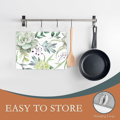 Succulent Flower Dish Drying Mat,Watercolor Plant Drying Rack Pad Countertop Dishes Ultra Absorbent Microfiber Kitchen Counter Mat for Coffee Countertop Decor 18x24 Inch