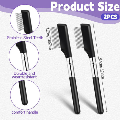 Small Eyelash Comb, 2 Pack Metal Eyelash Brush Eyelash Separator Tool Eyebrow Brush Grooming Eye Lash Separator Grooming Brushes Eyebrow Comb with Metal Teeth Eye Makeup Tool for Women (Short Handle)