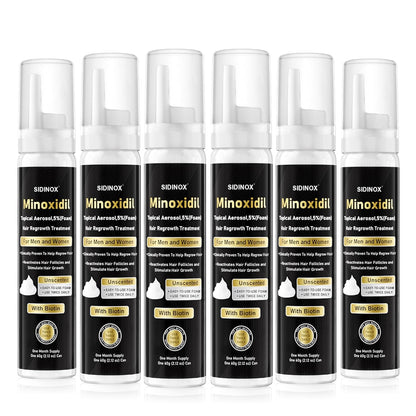5% Minoxidil Foam for Men & Women - Hair Growth Treatment with Biotin, Non-Greasy Fast Absorbing Foam for Thinning Hair, Regrow Fuller Thicker Hair & Beard, 6 Month Supply (6 x 2.12 oz)