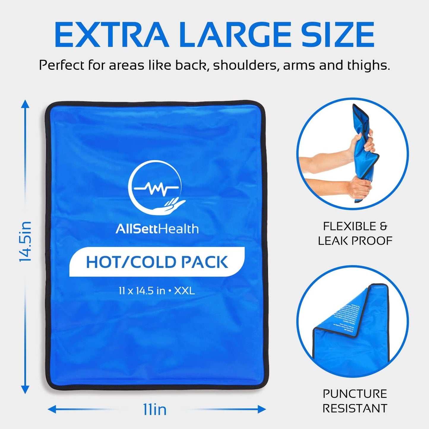 Reusable Ice Packs for Injuries Reusable | 11" x 14.5" - 2 Pack XL | Hot & Cold Pack | Large Ice Pack for Back Pain Relief, Flexible When Frozen | Cold Compress for Back, Knee, and Shoulder Injuries