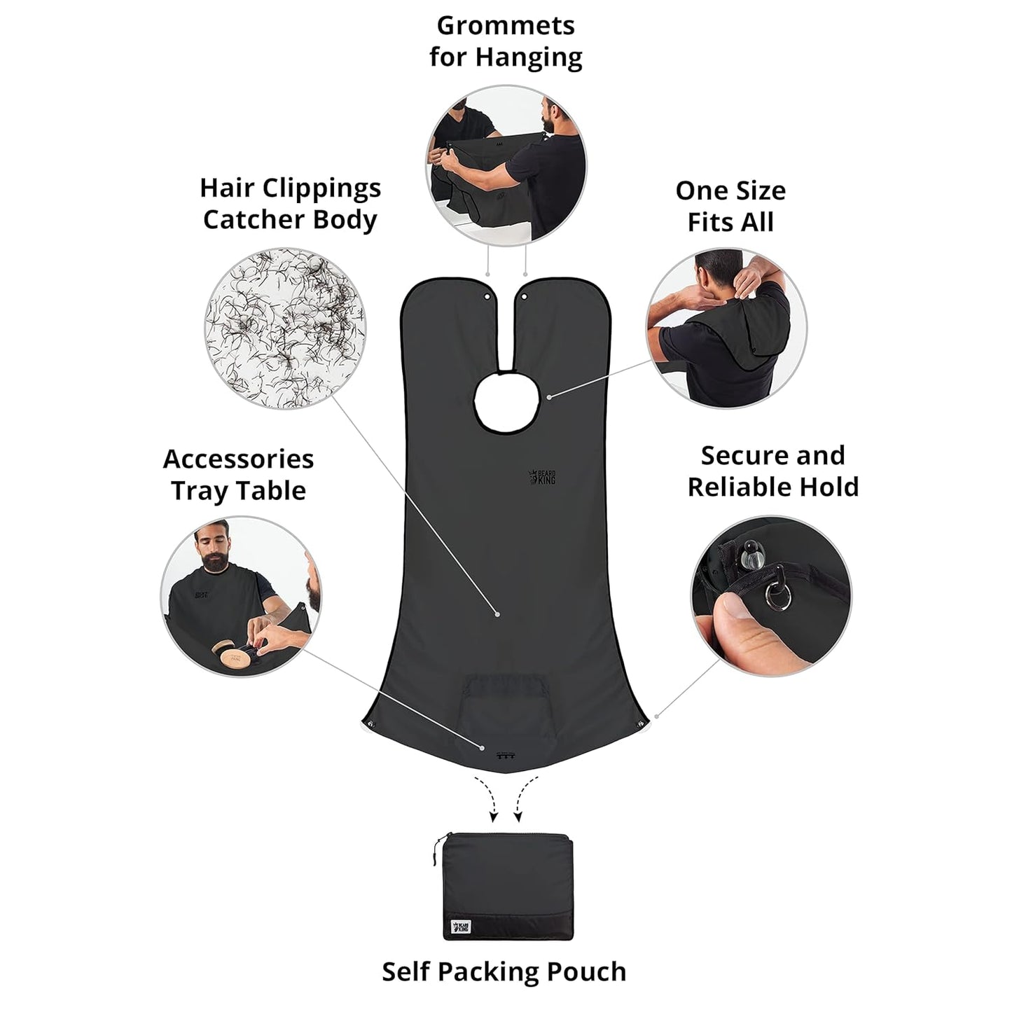 Beard King Beard Bib Apron - Shaving Set for Dad - As Seen on Shark Tank - Men's Hair Catcher for Shaving - Grooming Accessories - Packing Pouch, Black