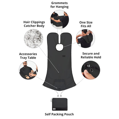 Beard King Beard Bib Apron - Shaving Set for Dad - As Seen on Shark Tank - Men's Hair Catcher for Shaving - Grooming Accessories - Packing Pouch, Black