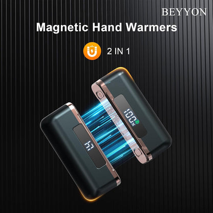 BEYYON Hand Warmers Rechargeable - Magnetic Electric Hand Warmer 2 Pack, 4 Levels Heat Up to 131℉ with LED Display, Portable Reusable Pocket Heater for Raynauds, Golf, Camping, Men, Women