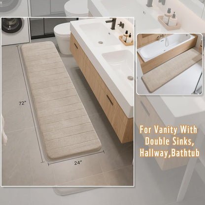 Yimobra Bathroom Runner Rugs 72"x24" Non Slip Washable Memory Foam Bath Mat, Super Soft Water Absorbent Hallway Carpet for Vanity Tub Shower, Beige