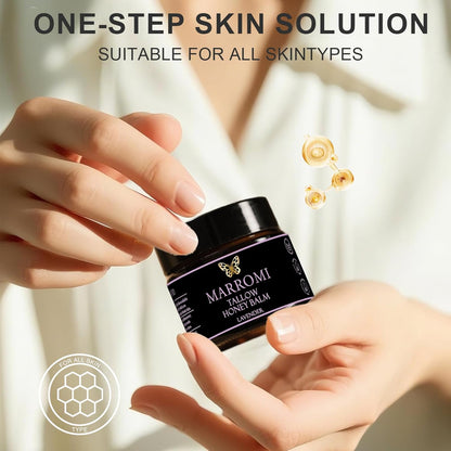 Marromi Beef Tallow for Skin, Tallow Honey Balm, Organic Grass-Fed Beef Tallow Balm with Raw Honey, Natural Soothing Moisturizing (Lavender scent)