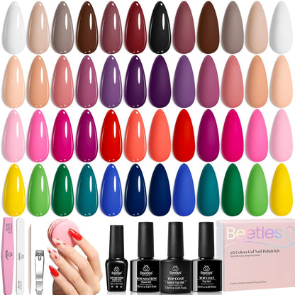 Beetles Fall Gel Polish Kit - Chic Outfits Collection 25 Colors Polish Set, Brown Purple Nude Red Black Color Gel Nails with 3Pcs Base Top Coat Manicure Kit Salon DIY Home Gift for Women