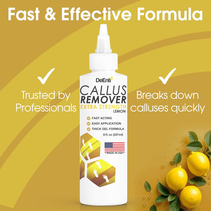 DeEnti Callus Remover for Feet, Extra Strength Foot Callus Remover Gel, 8oz Salon Grade Home Pedicure Supplies for Dry Skin, Cracked Heel, Professional Strength Foot Care, Lemon