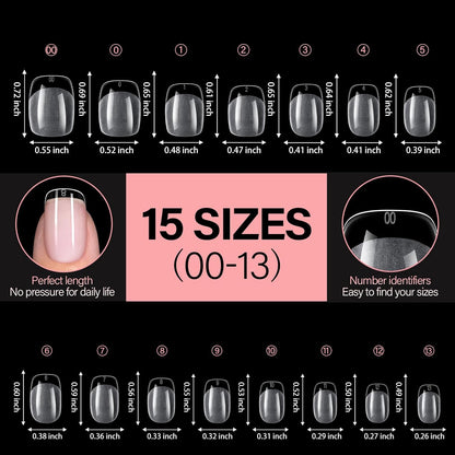 AILLSA Short Square Nail Tips, Fake Thickened Half Matte Nails Tips, Pre-shaped Press on False Nail Tip for Nail Salon 450PCS 15 Sizes with Storage Box