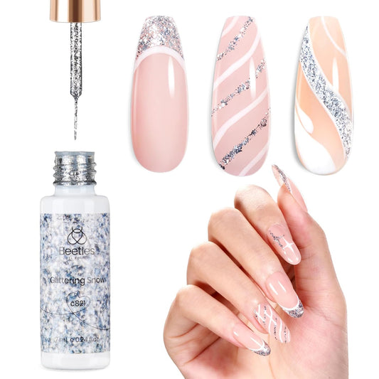 beetles Gel Polish Silver Glitter Gel Polish 1pcs 7ml Reflective Silver Glitter Liner Gel Polish for Gel Art Paint Sparkly Shiny Gel Nail Polish Liner for Women