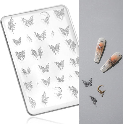 Nail Art Silicone Mold - Butterfly Stars Moon Decoration for 3D Carving Templates, Precise Embossed Pattern Tools, Charms for Acrylic DIY Craft