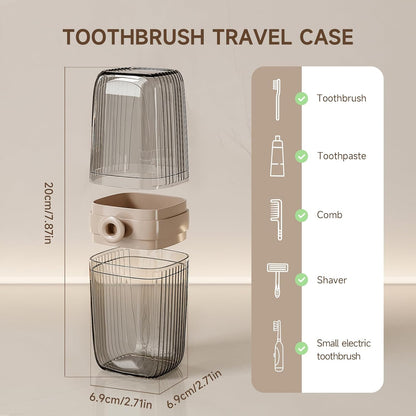 Toothbrush Travel Case, 2 in 1 Toothbrush Holder and Rinse Cup, Large Capacity Toothbrush Cup with Cover, Portable Travel Toothbrush Holder for Traveling, Camping, Trip - 1Pcs - Beige&Clear