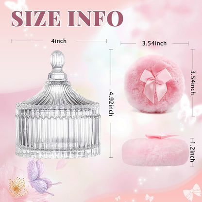 3 Pcs Large Body Powder Puff and Container, Powder Container with Puff, Velour Dusting Powder Puff with Crystal Case, Washable Reusable Puff for Women Baby Bath Travel Glitter Wet Dry Makeup