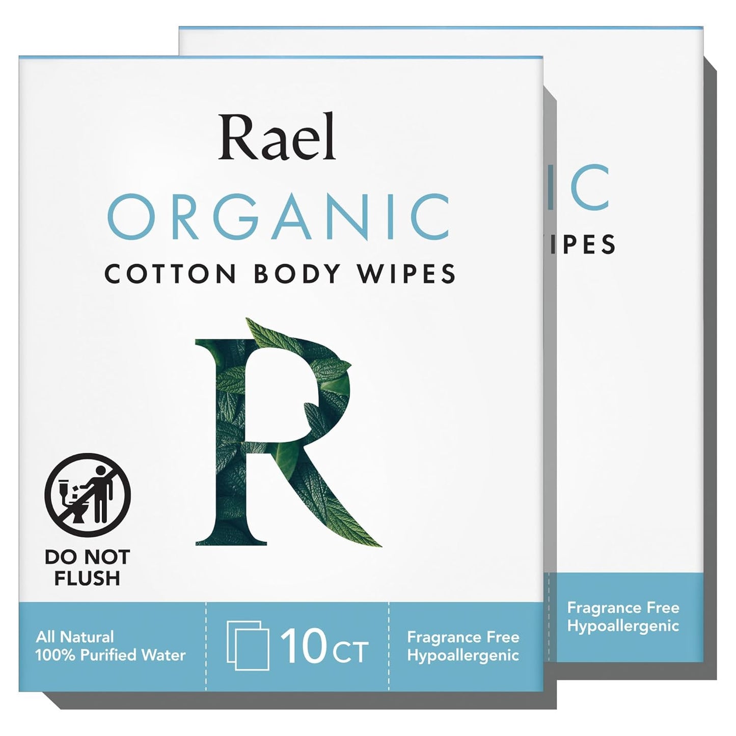 Rael Organic Cotton Wipes - Body Cloth, Individually Wrapped, All Skin Types, Vegan, Cruelty-Free, Unscented (10 Count, Pack of 2)