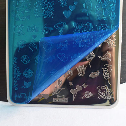 2pcs Large Size Nail Art Image Stamp Stamping Plates Fire Heart Pattern Valentine's Day Nail Stamping Plate Love DIY Nail Stamper Plates Stencil Palm Footprint Manicure Template Tools