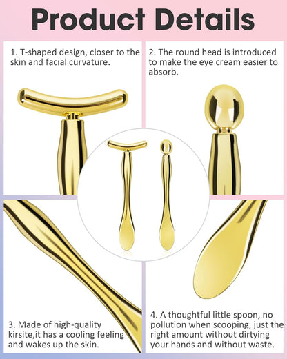 Eye Cream Applicator with Holder, 2PCS Metal Under Eye Roller Wand Stick for Puffy Eyes Puffiness Wrinkle, Eye Cream Applicator Tool Facial Massage, Eye Massager Tool Gift for Women Gold