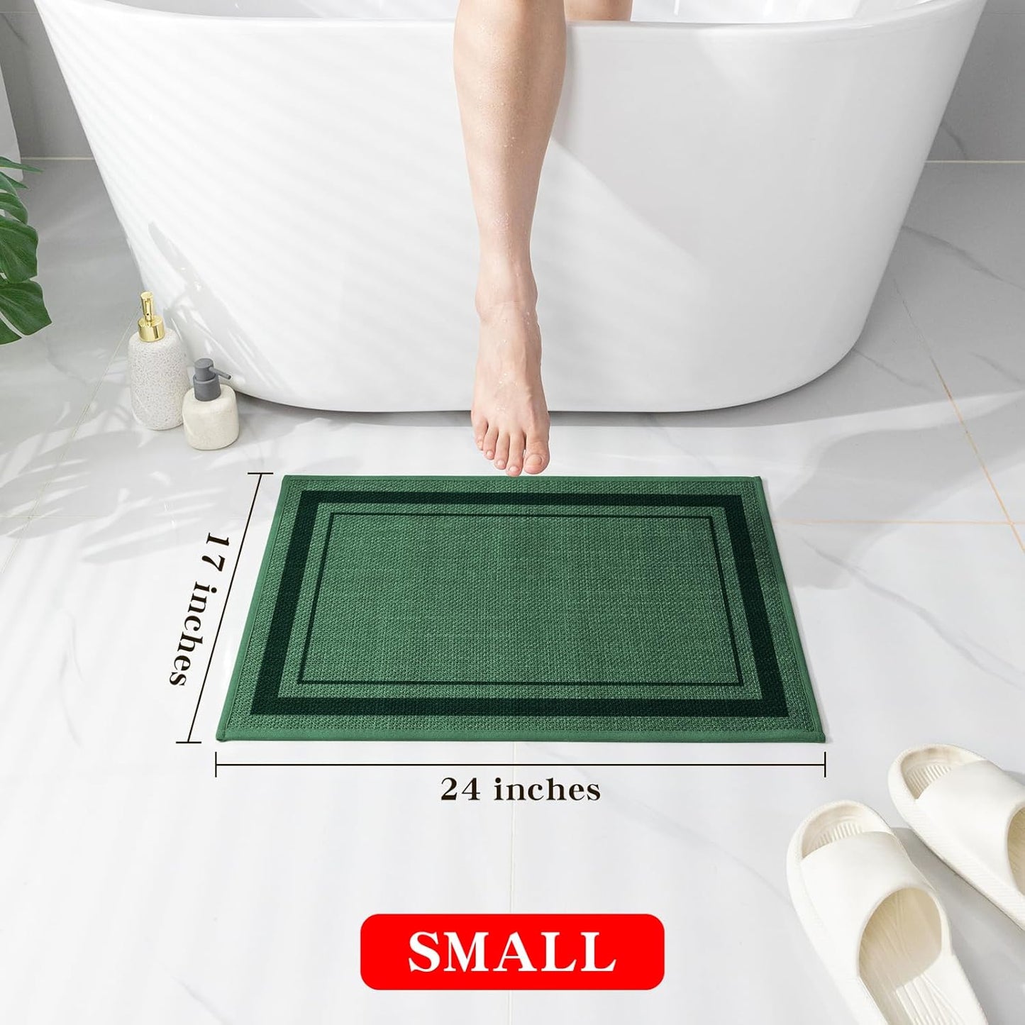 chakme Bathroom Rugs Mat 24x17, Ultra Thin Non Slip Bath Mat Small Quick Dry Absorbent Bath Mat for Bathroom Floor, (Dark Green, 24"x17")