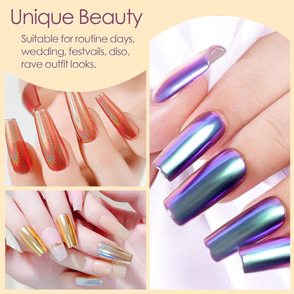 Allstarry Chrome Nail Powder 16pcs Metallic Effect Chrome Pigment Iridescent Aurora Nail Glitter Holographic Pigment Powder Mermaid Pearl Glitter Dust for Gel Polish Nail Art Decoration Resin Craft