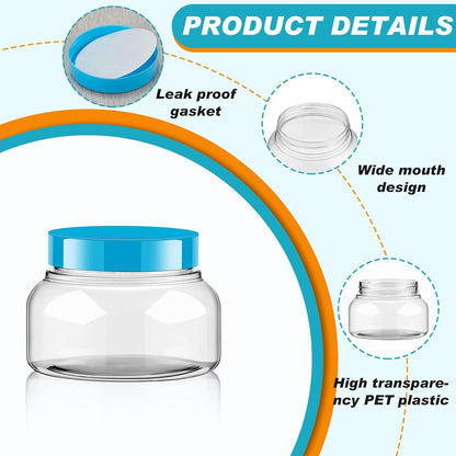 Tessco 24 Pack Plastic Jars with Lids Labels Empty Clear Plastic Jars Round Refillable Cosmetic Containers Body Butter Containers Bulk Sugar Scrub Bottle for Make Up(8 oz,Multicolor)